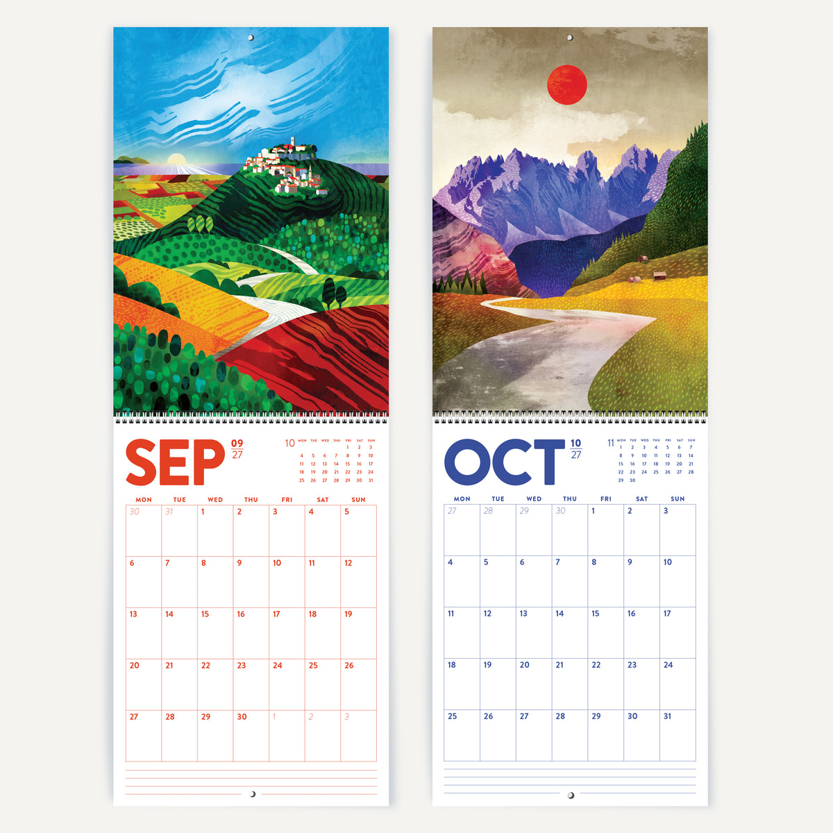 2027 DURIDO Illustrated Wall Calendar. Colorful Landscapes. For nature lovers, hikers, and outdoor souls.