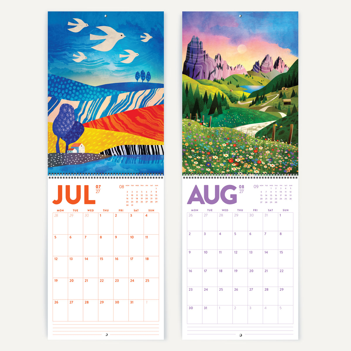 2027 DURIDO Illustrated Wall Calendar. Colorful Landscapes. For nature lovers, hikers, and outdoor souls.