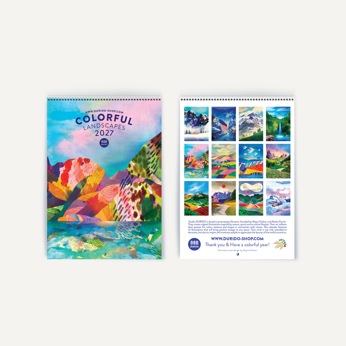 2027 DURIDO Illustrated Wall Calendar. Colorful Landscapes. For nature lovers, hikers, and outdoor souls.