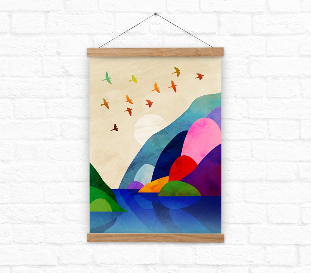 Migrating Birds Art Print | Illustrated Landscape Wall Art