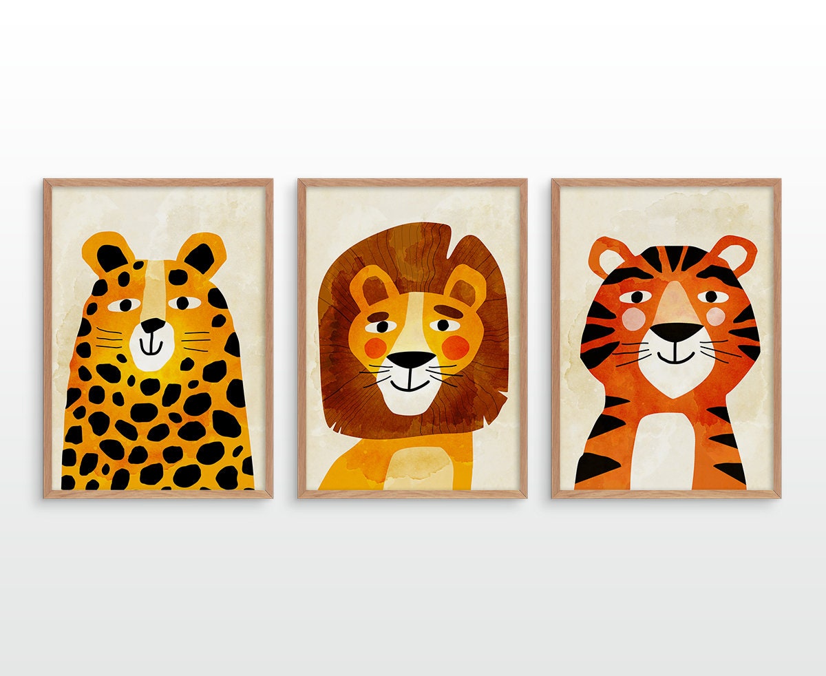 Nursery Art Prints Set of 3 | Lion Tiger Cheetah Wall Art