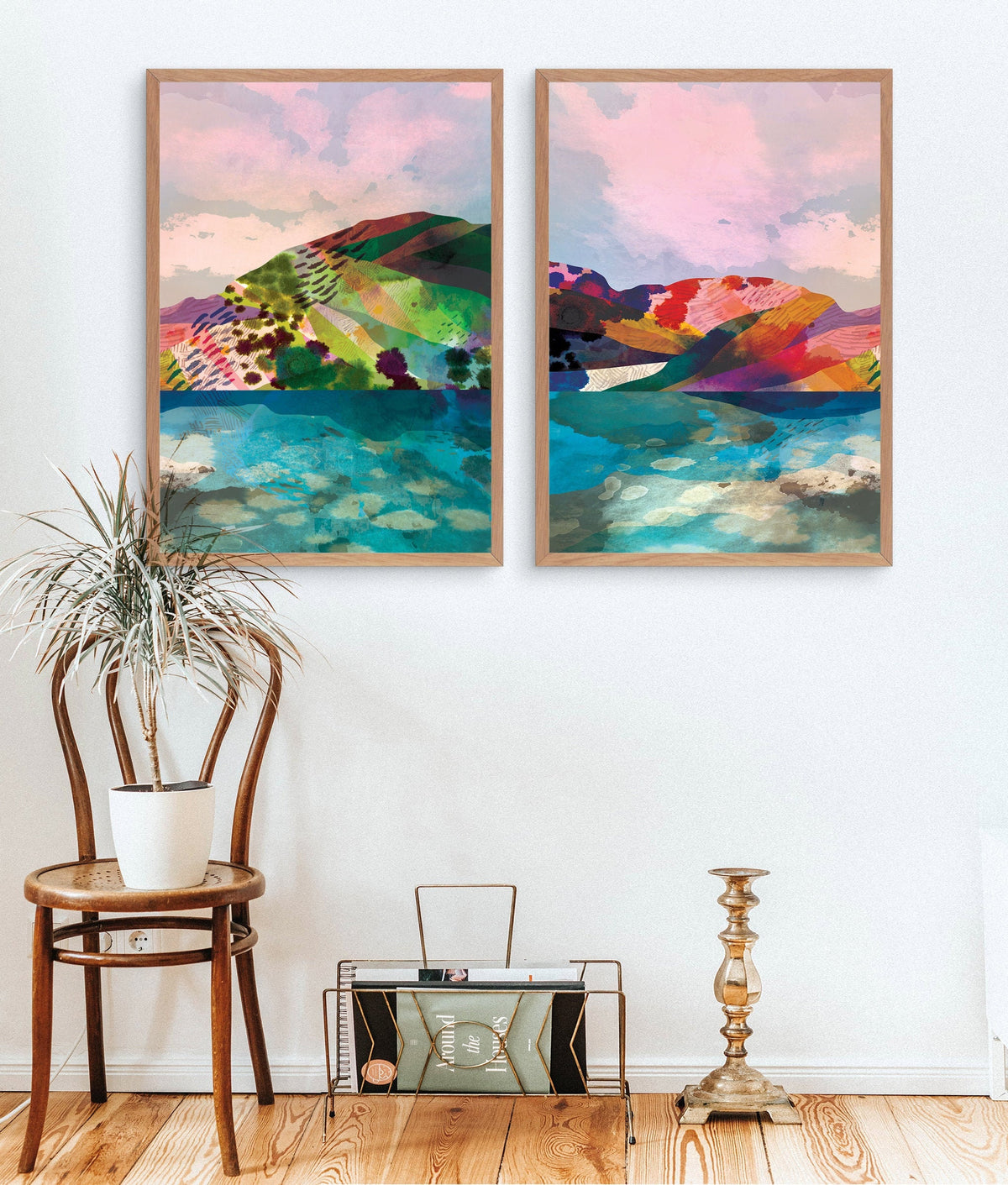 Set of two landscape art prints | Rainbow reflection.