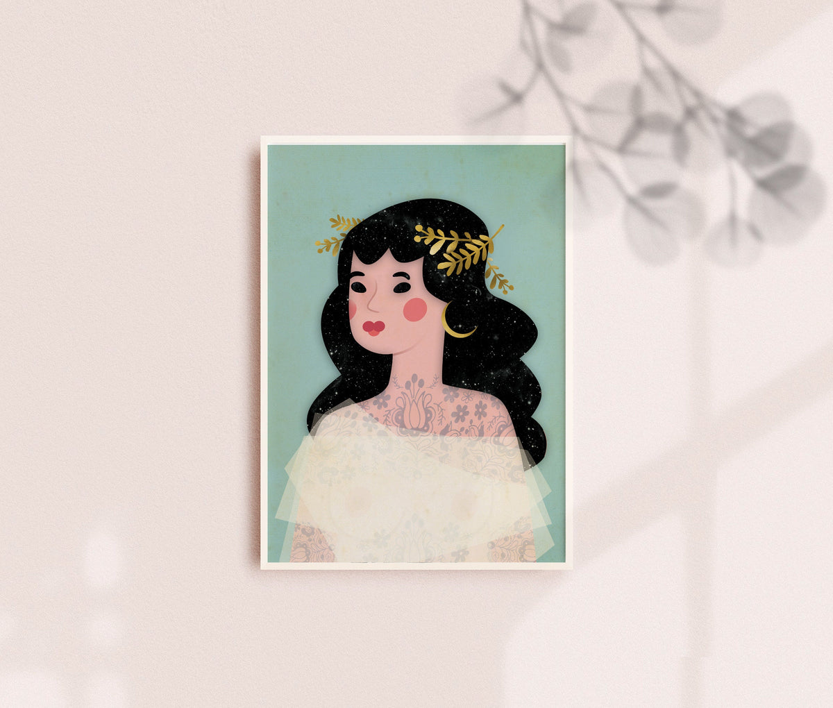 Moon Lady Art Print | Celestial Illustration Wall Art