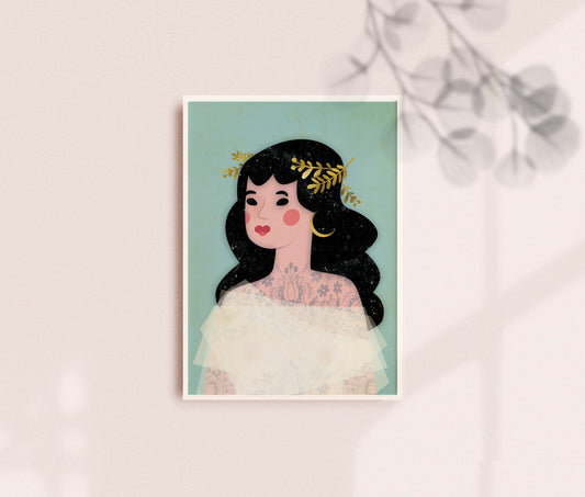 Moon Lady Art Print | Celestial Illustration Wall Art