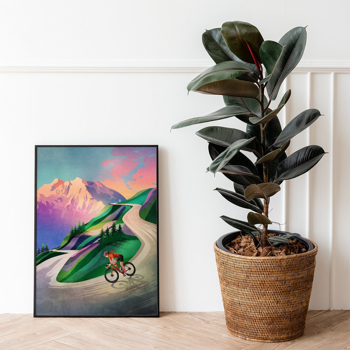 Cycling Art Print | Woman Cyclist Sunset Descent Wall Art
