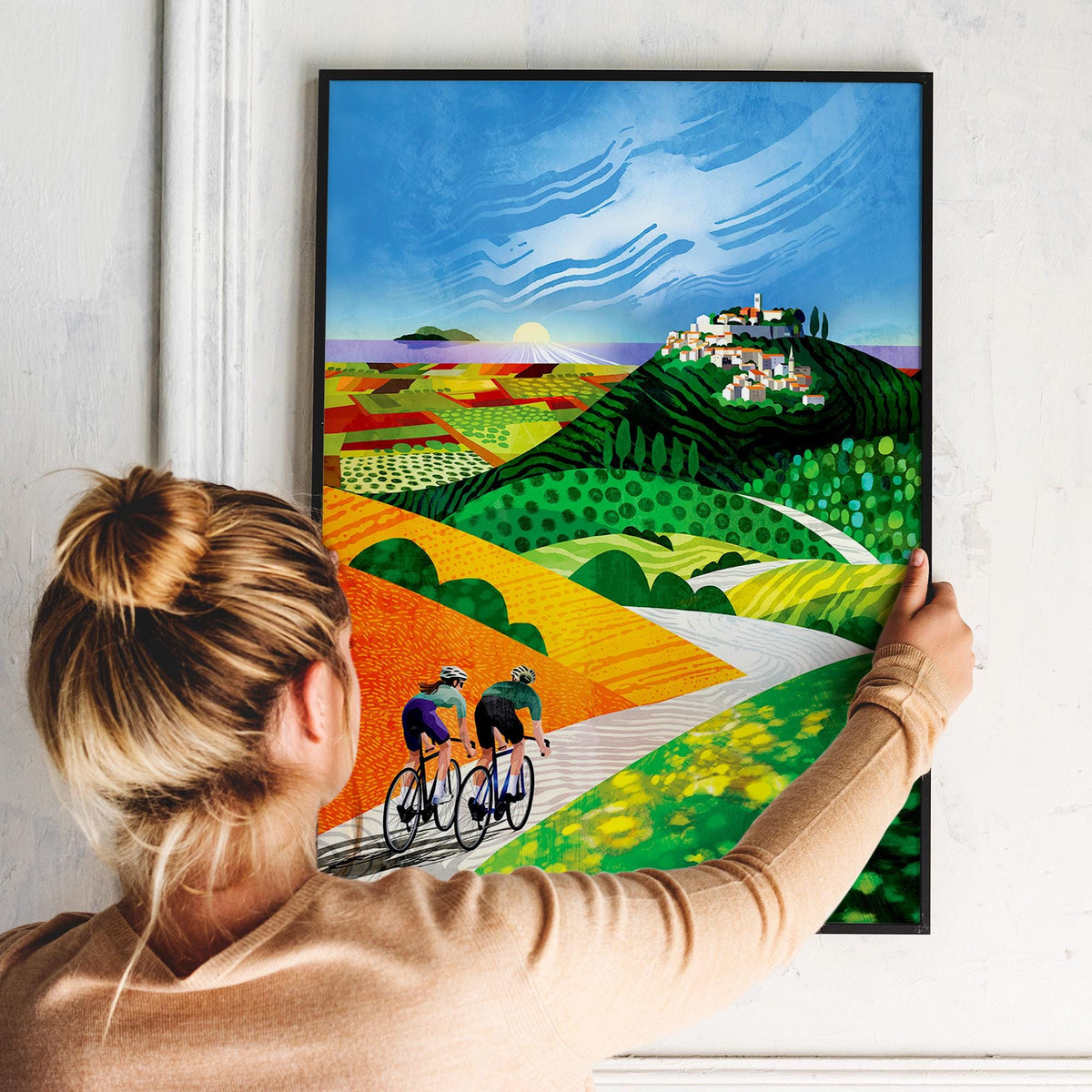 Cycling Couple Art Print | Bicycle Ride Cycling Wall Art
