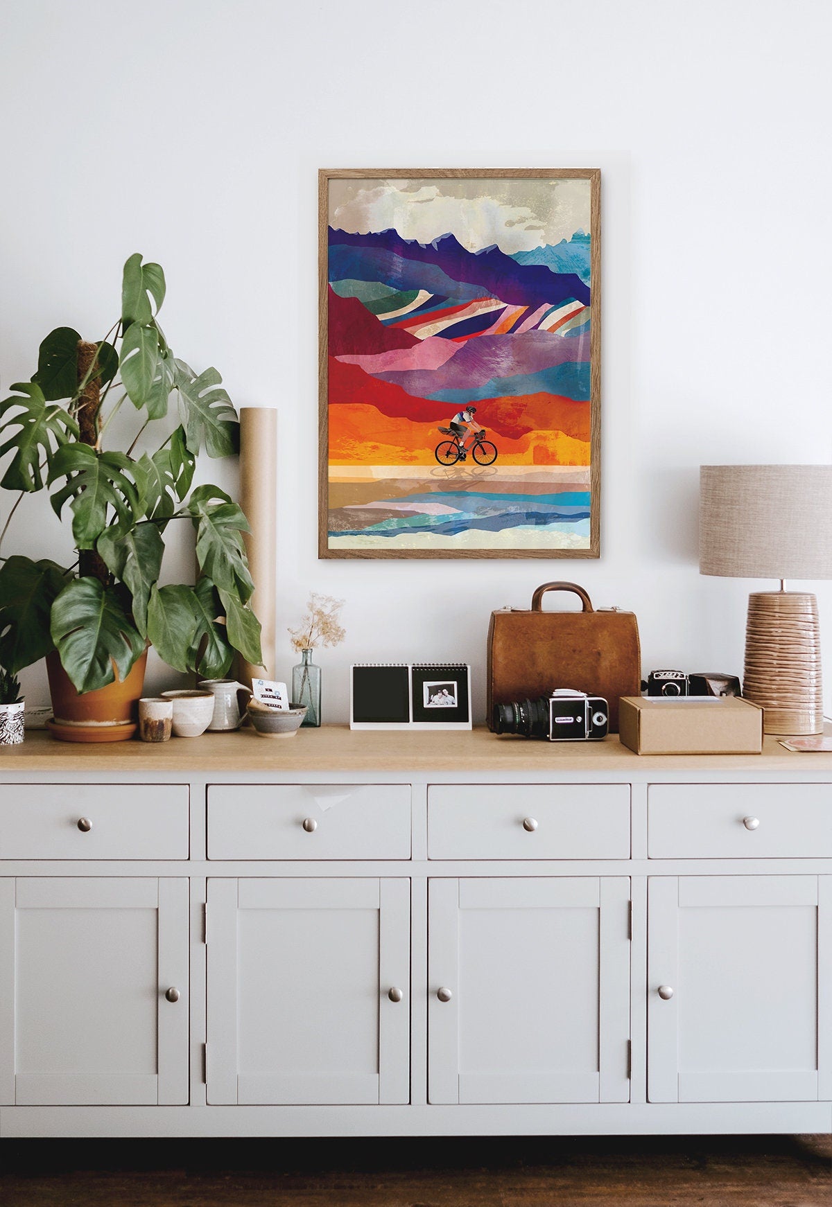 Cycling Art Print | Colorful Mountain Landscape Wall Art