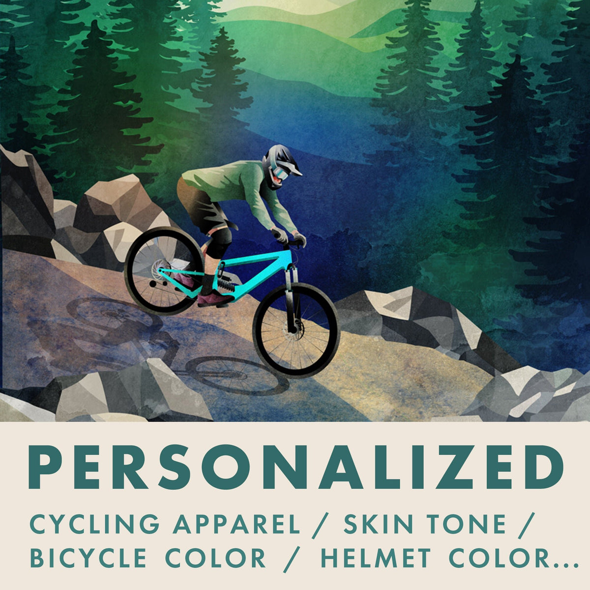 Personalized MTB Art Print | Custom Mountain Bike Rider Wall Art