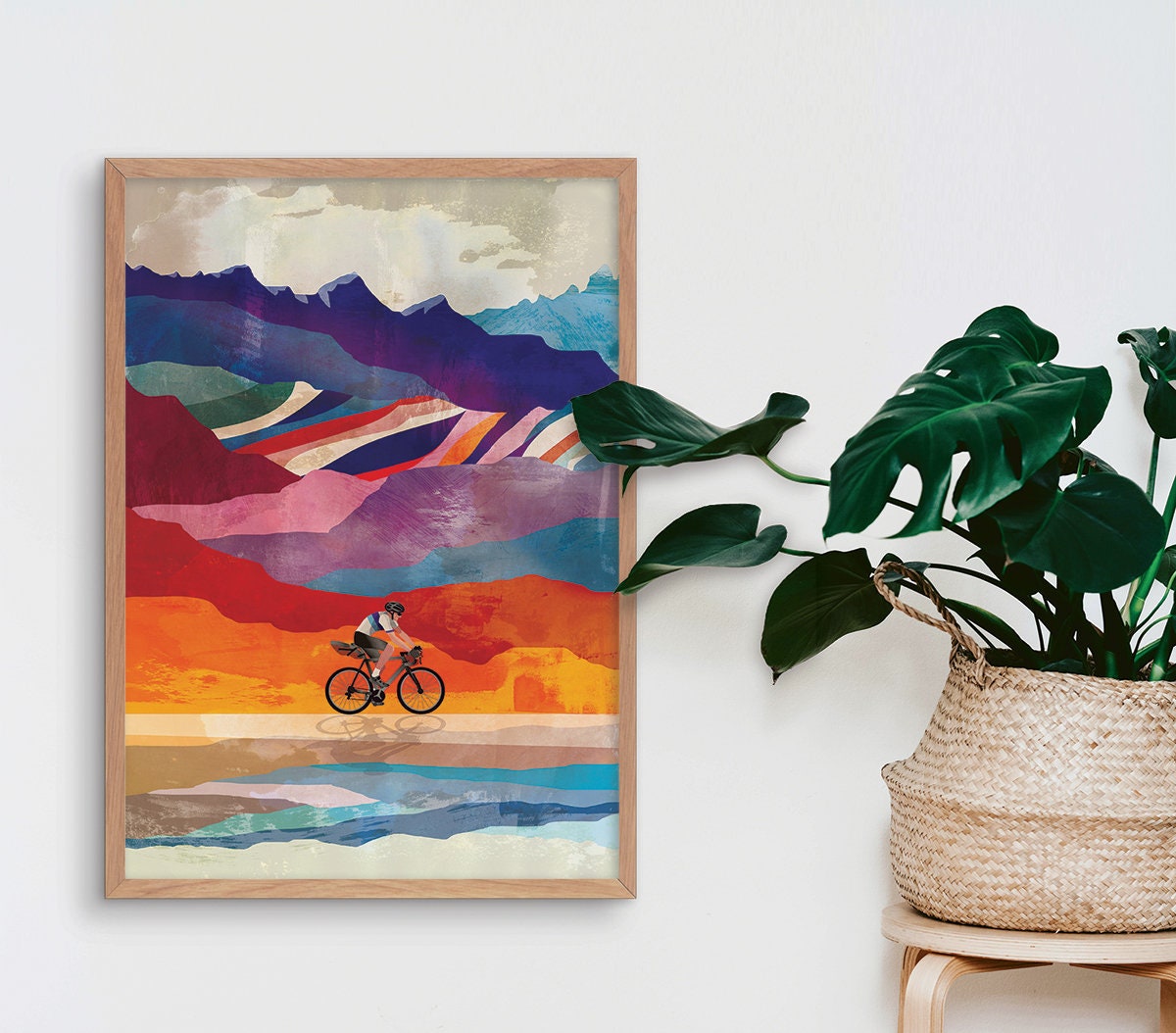 Cycling Art Print | Colorful Mountain Landscape Wall Art