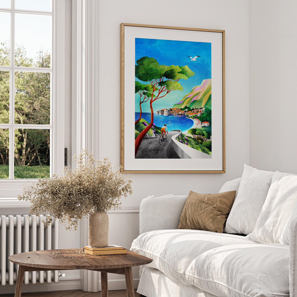 Cycling by the Sea Art Print | Coastal Bicycle Ride Wall Art