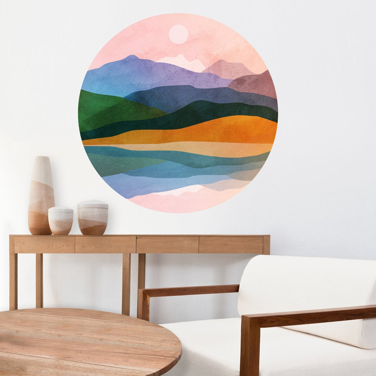 Ocean Landscape Wall Decal | Round Self-Adhesive Removable Wall Sticker
