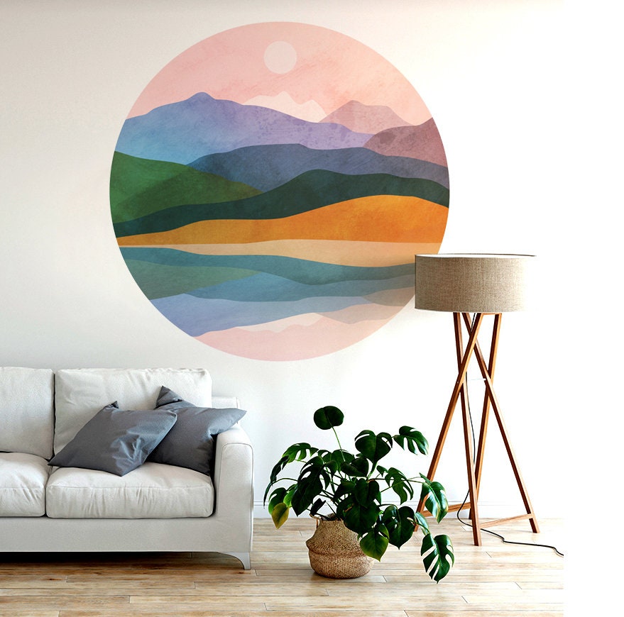 Ocean Landscape Wall Decal | Round Self-Adhesive Removable Wall Sticker