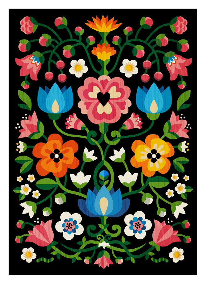 Mountain Flowers Folk Art Print | Slovenian Motif Floral Wall Art