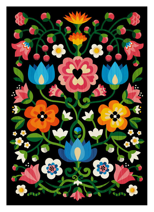 Mountain Flowers Folk Art Print | Slovenian Motif Floral Wall Art