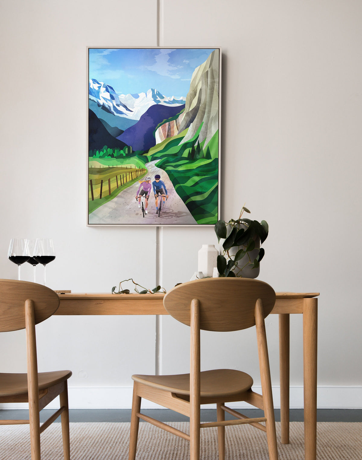 Cycling Couple Art Print | Alps Mountain Bicycle Wall Art