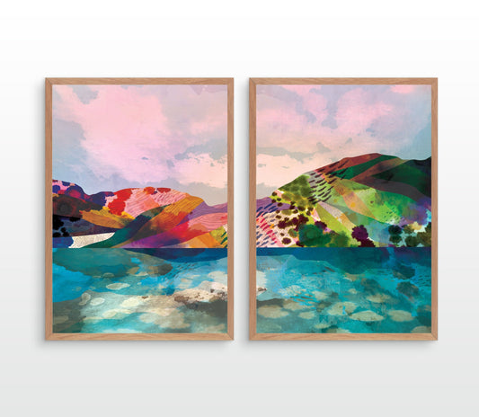 Set of two landscape art prints | Rainbow reflection.