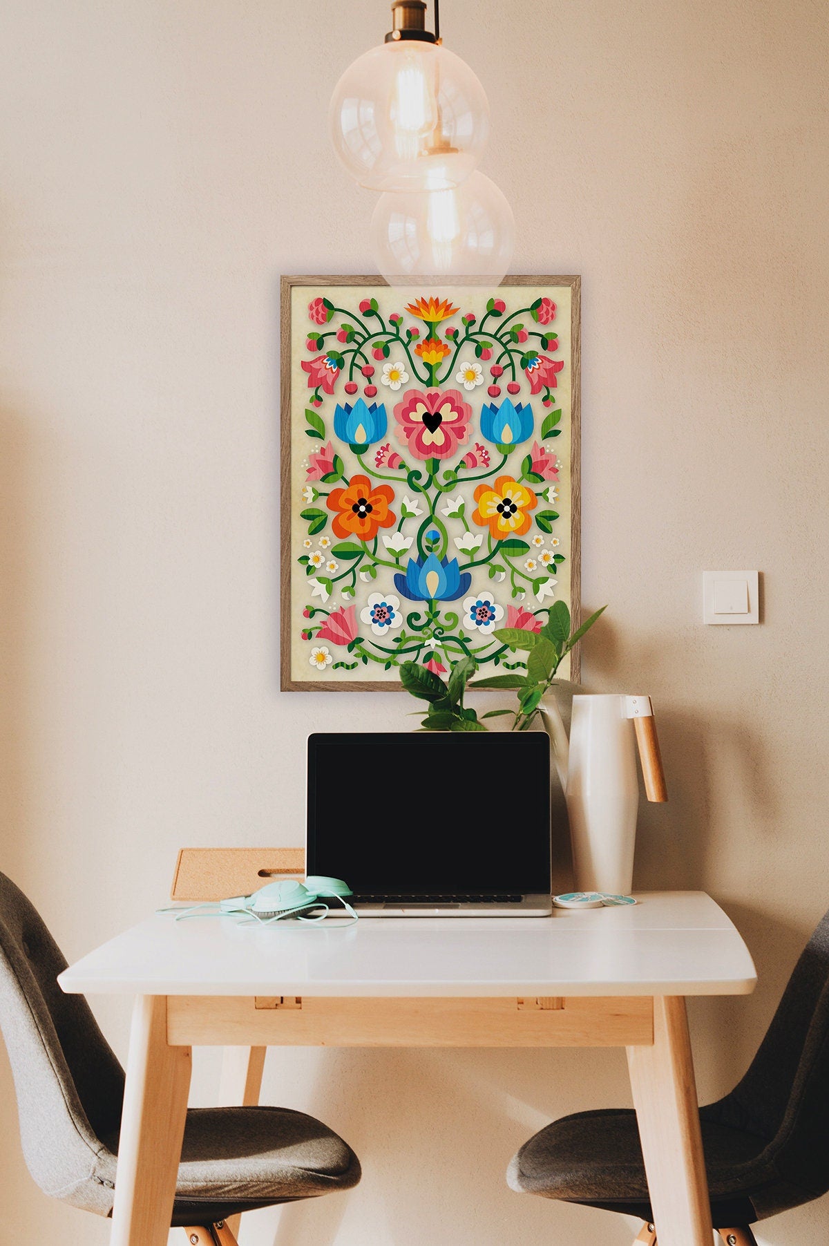 Mountain Flowers Art Print | Folk Motif Floral Wall Art