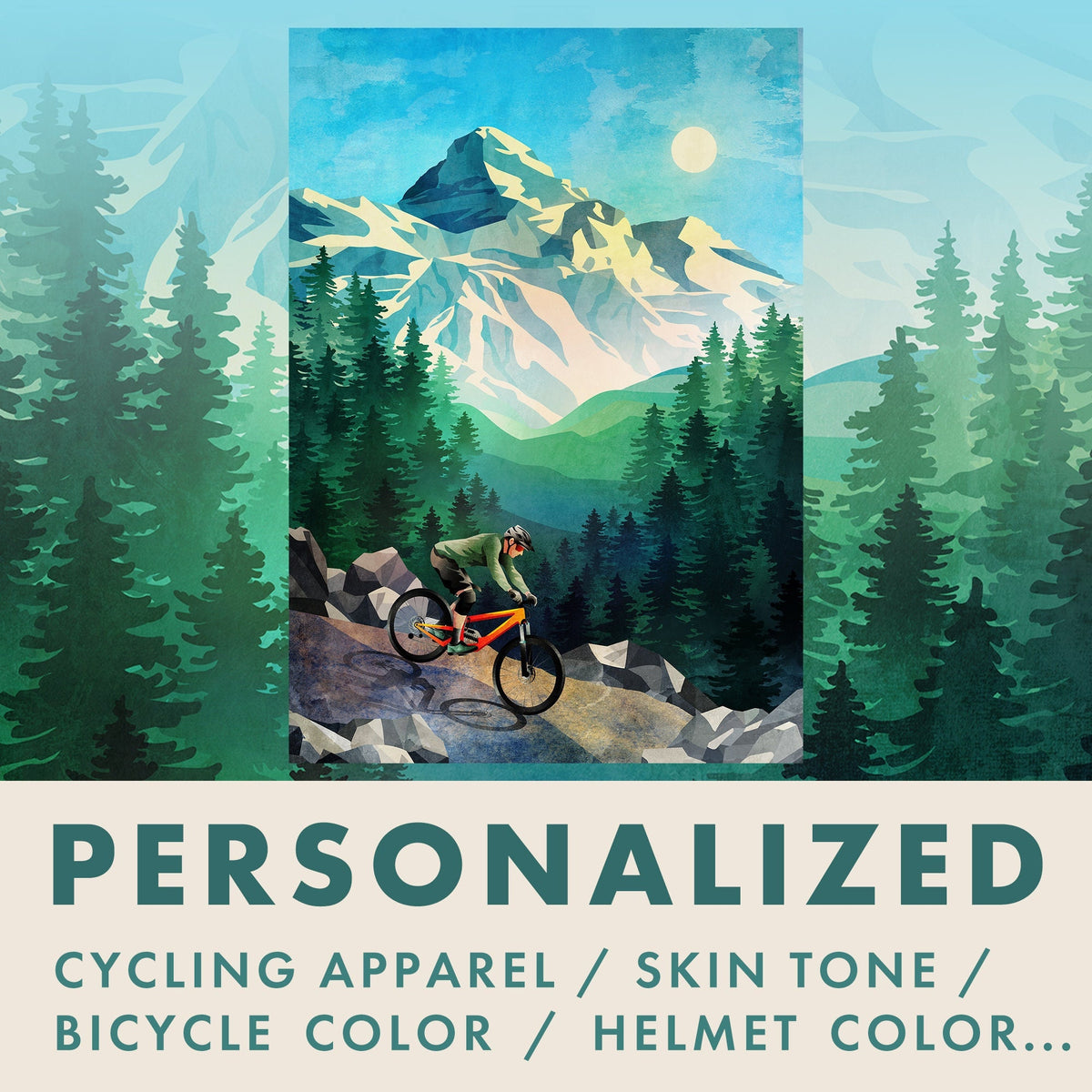 Personalized MTB Art Print | Custom Mountain Bike Rider Wall Art