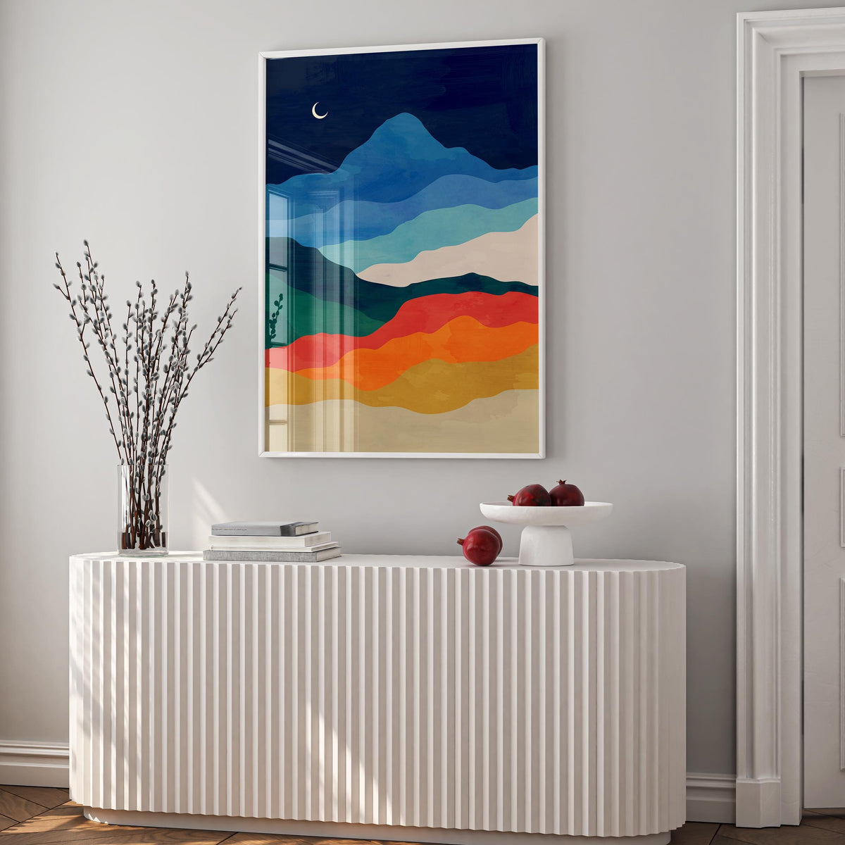 Night Sky Mountain Landscape Art Print | Moon Wall Art