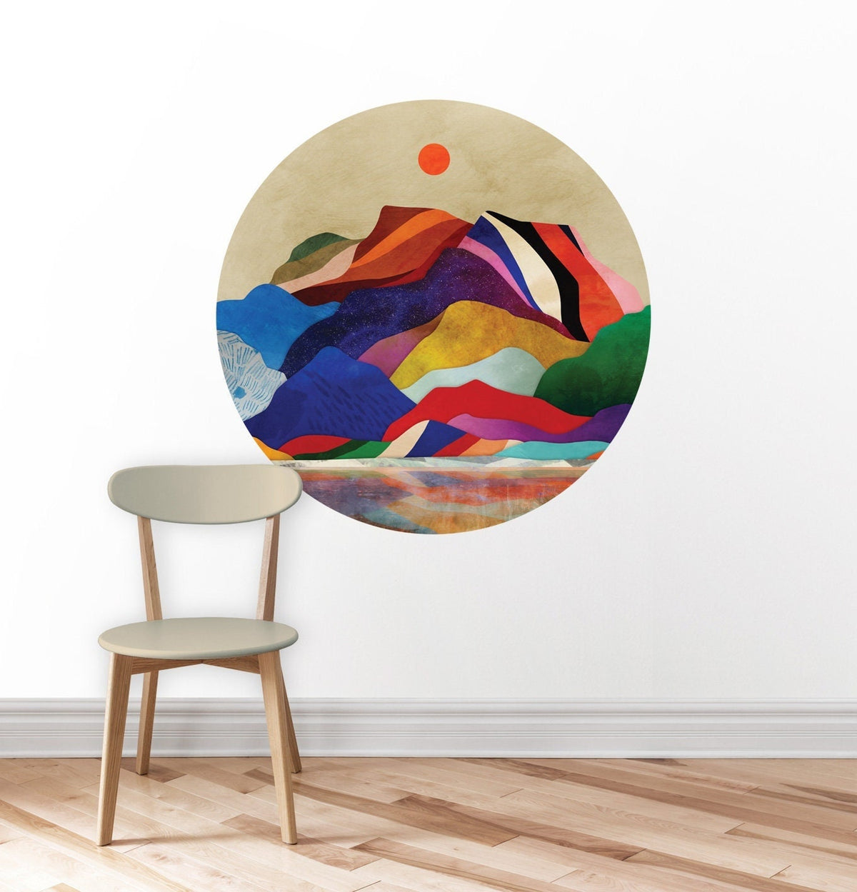 Colorful mountains wall decal. Self adhesive, repositionable and removable fabric.