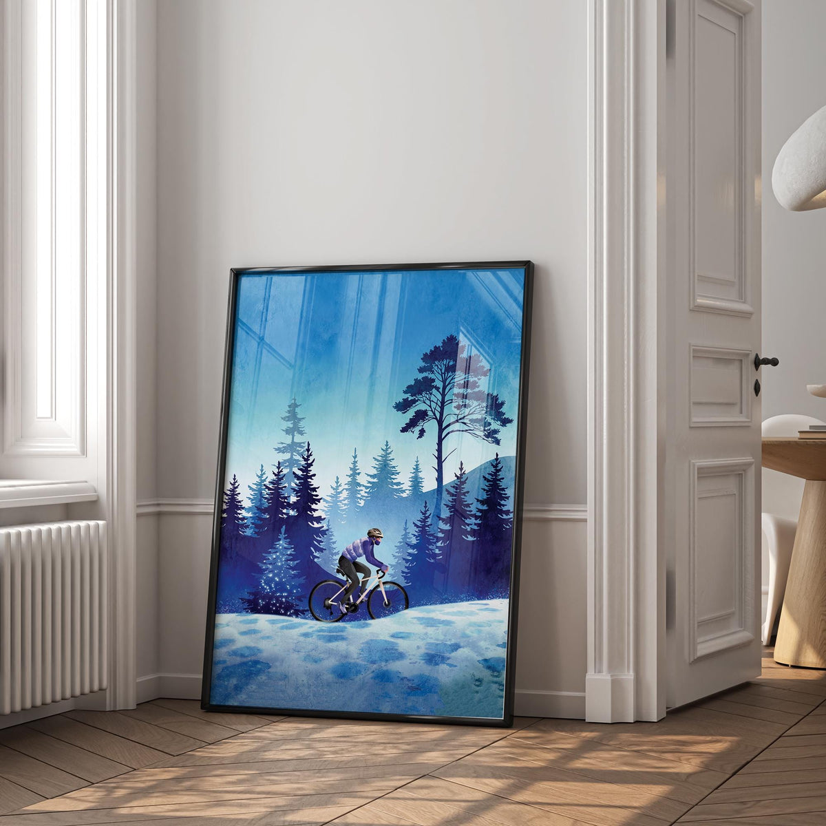 Woman Cyclist Art Print | Winter Cycling Wall Art