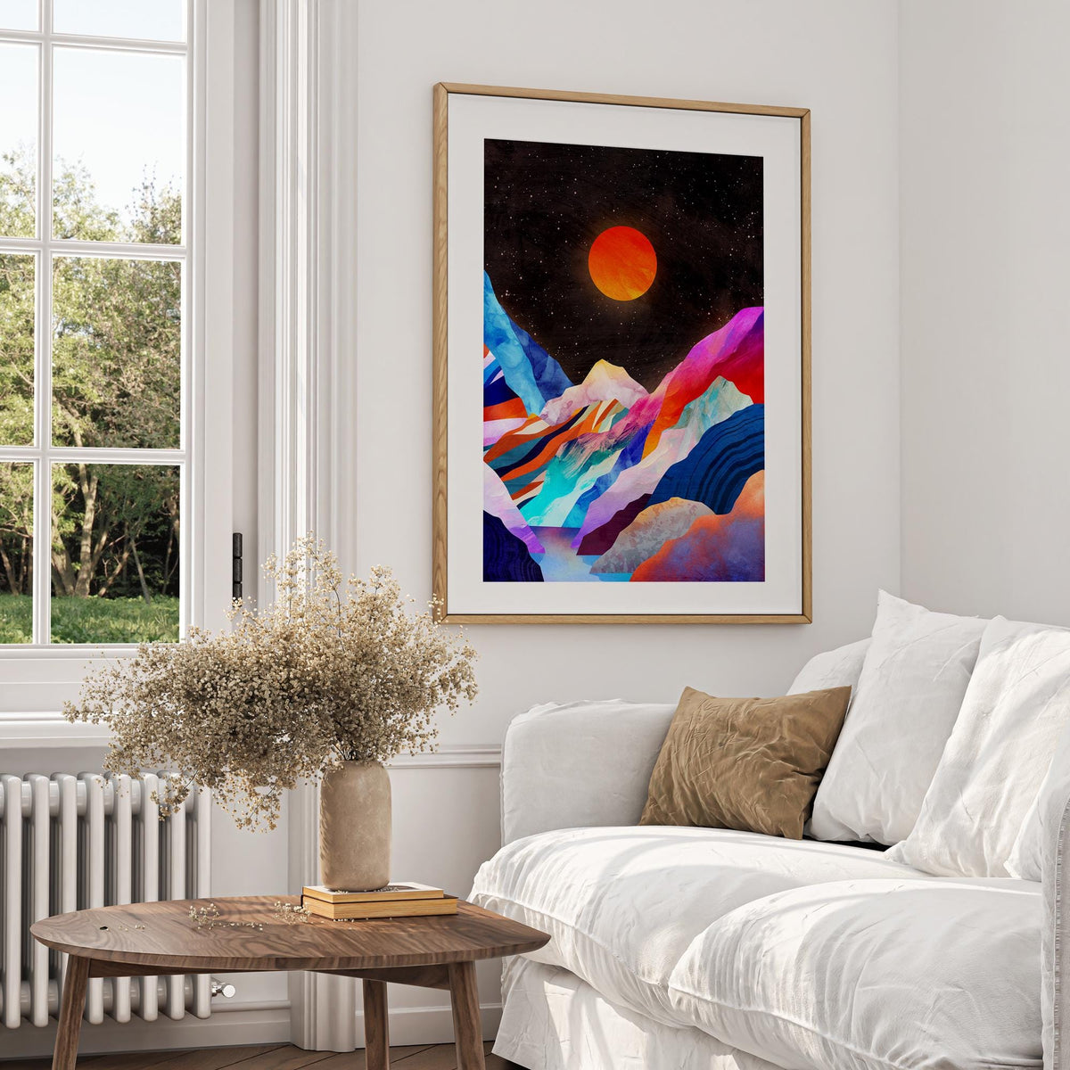 Moon Over Mountains Art Print | Celestial Landscape Wall Art