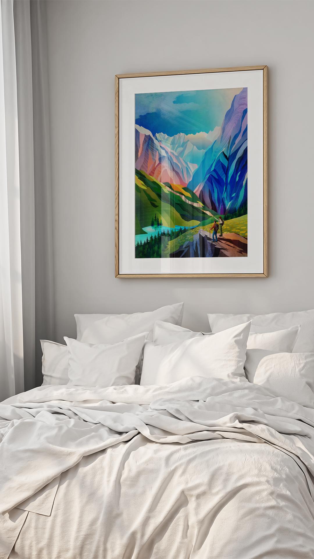 Personalized Hiking Art Print | Custom Couple Portrait Outdoor Gift