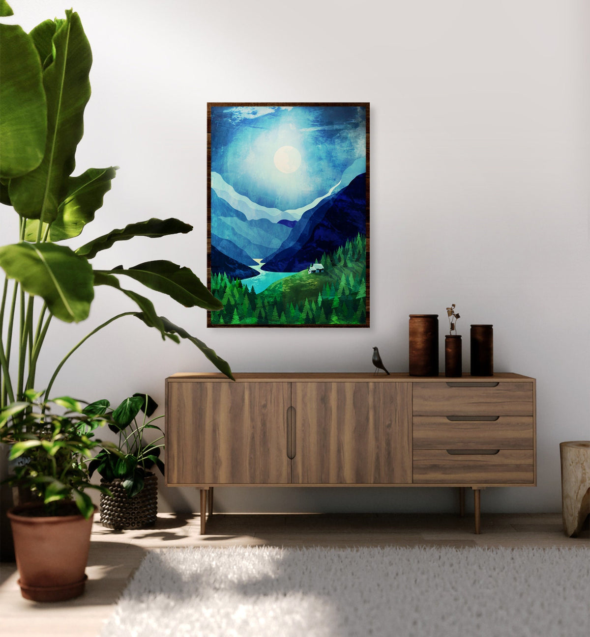 Moonlit Mountain Lake Art Print | Night Landscape Wall Art