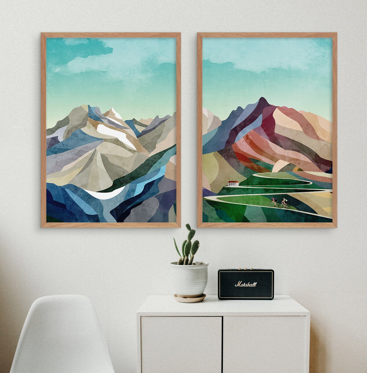 Cycling Art Prints Set of 2 | Mountain Road Bicycle Wall Art