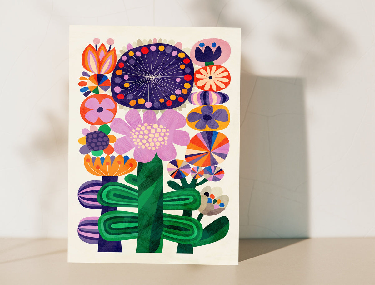 Summer Flowers Art Print | Folk Illustration Floral Wall Art