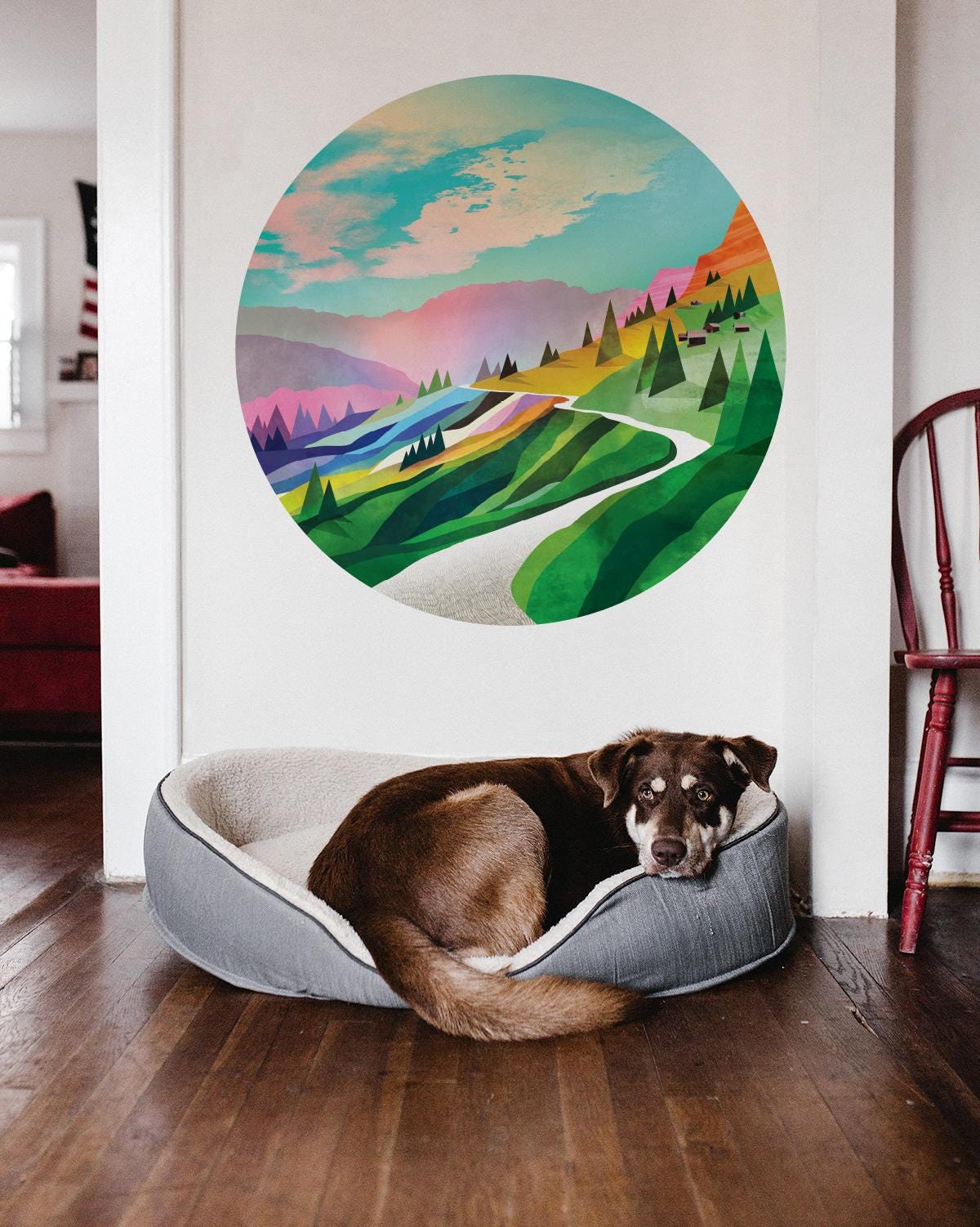 Landscape wall decal. Self-adhesive, repositionable, and removable fabric.
