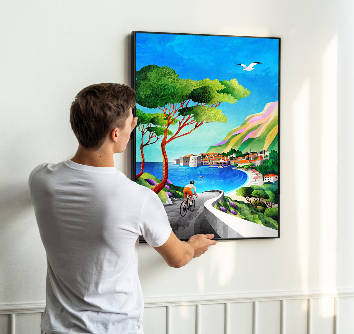 Cycling by the Sea Art Print | Coastal Bicycle Ride Wall Art