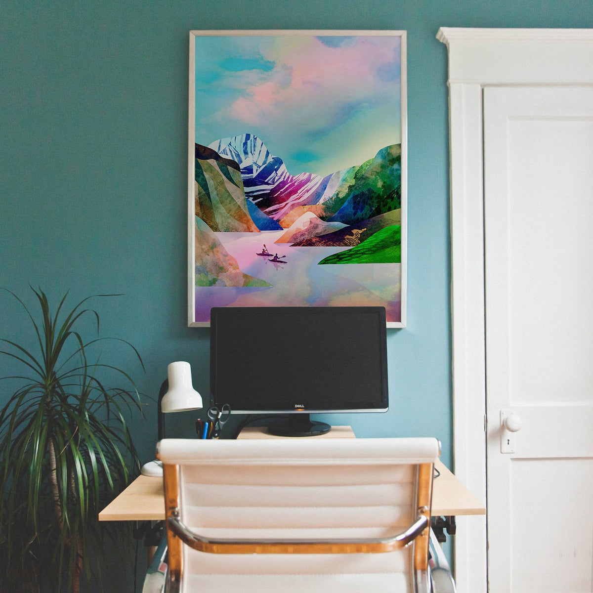 Kayaking Art Print | Kayak Lake and Mountains Wall Art