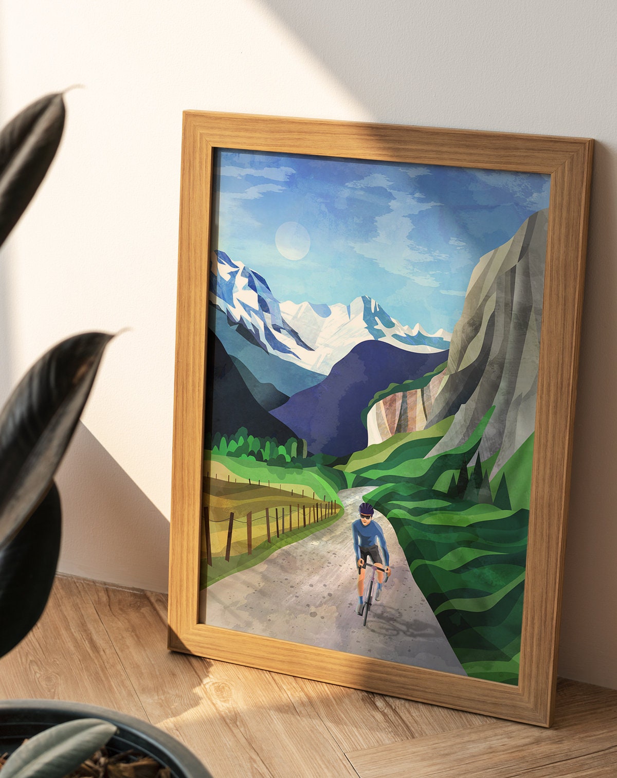 Cycling in Alpine Valley Art Print | Mountain Bicycle Wall Art