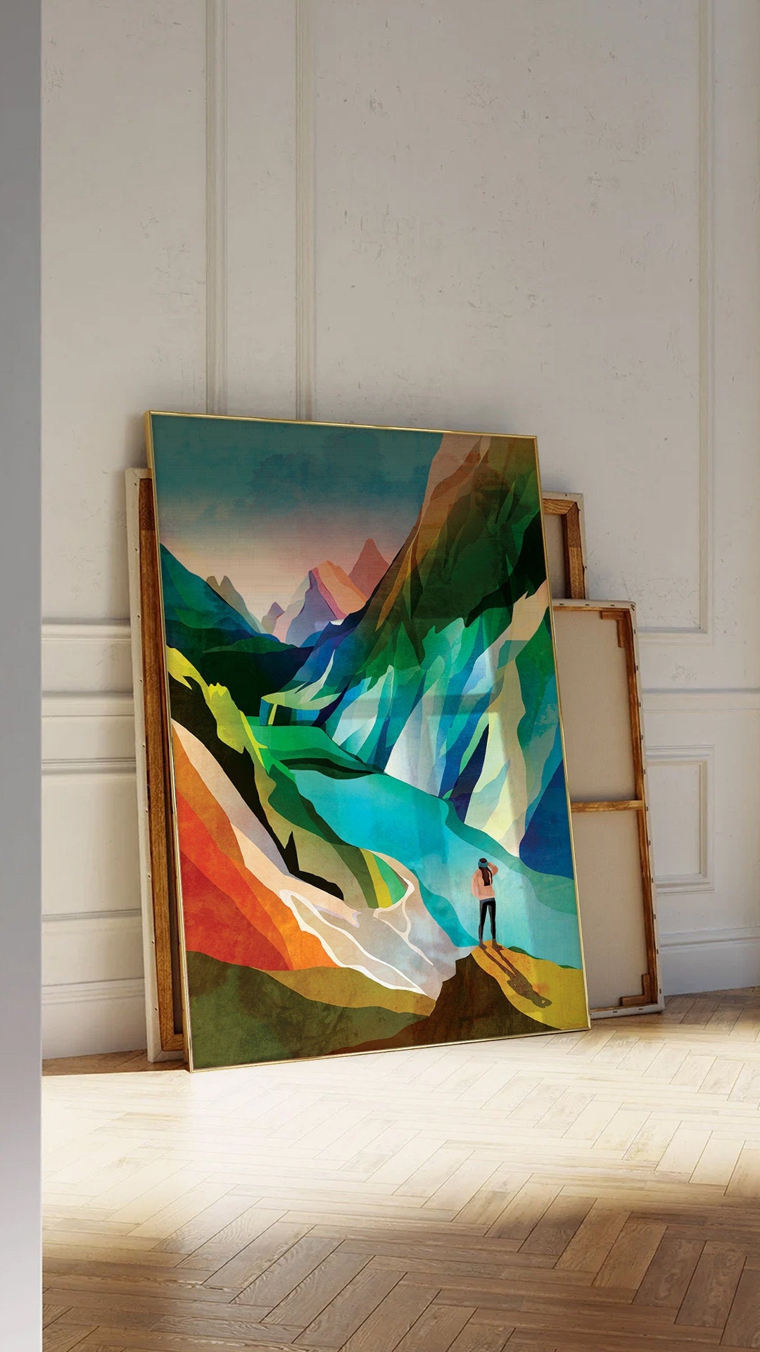 Hiking Girl Art Print | Woman Hiker Mountain Wall Art