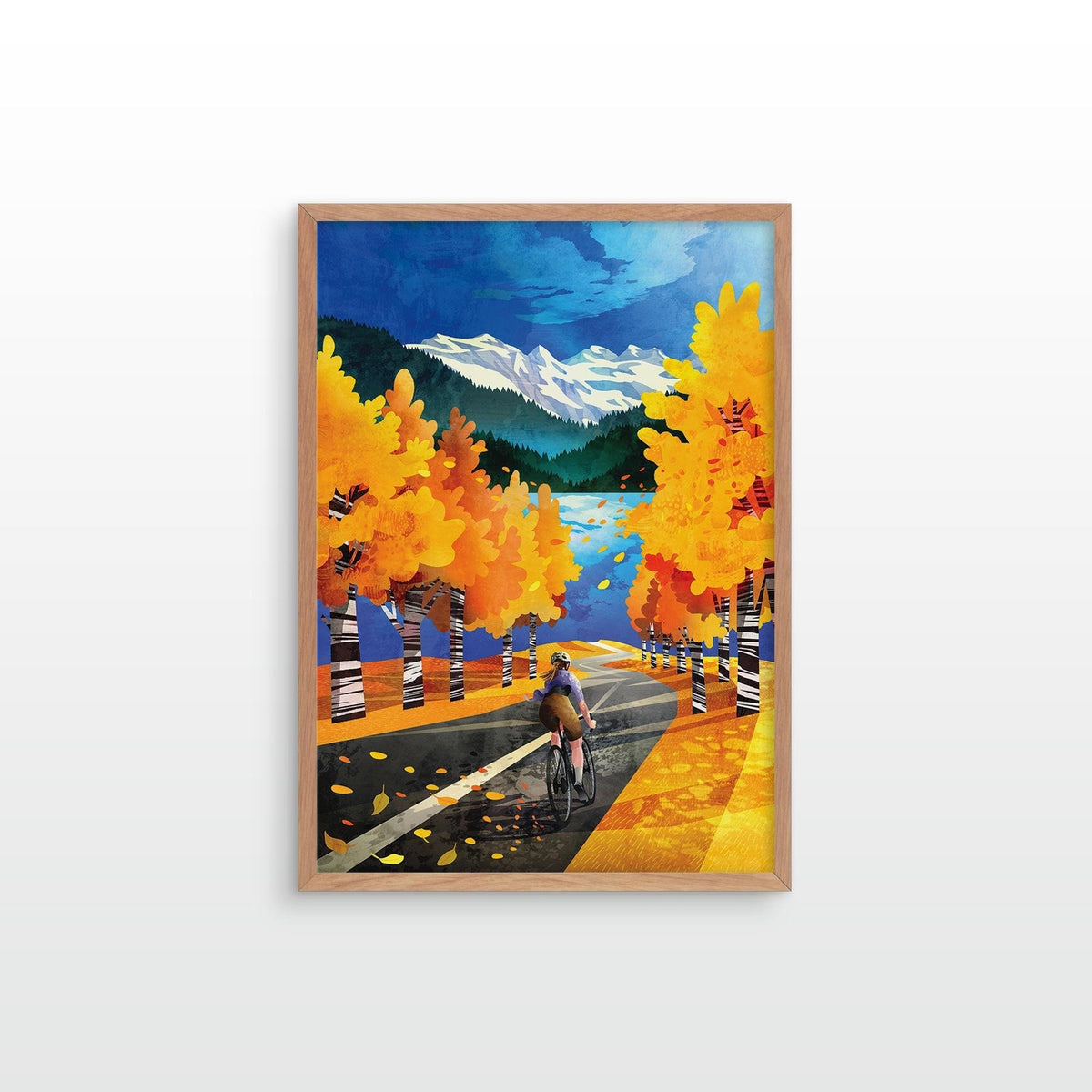 Autumn Cycling Art Print | Woman Cyclist Bicycle Wall Art