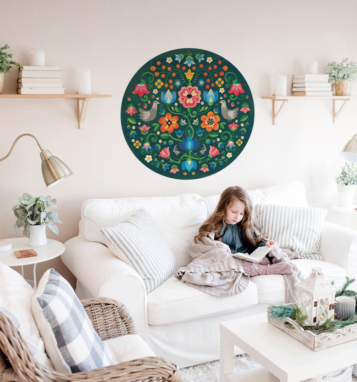 Mountain Flowers Wall Decal | Self-adhesive and Removable Folk-Inspired wall decoration