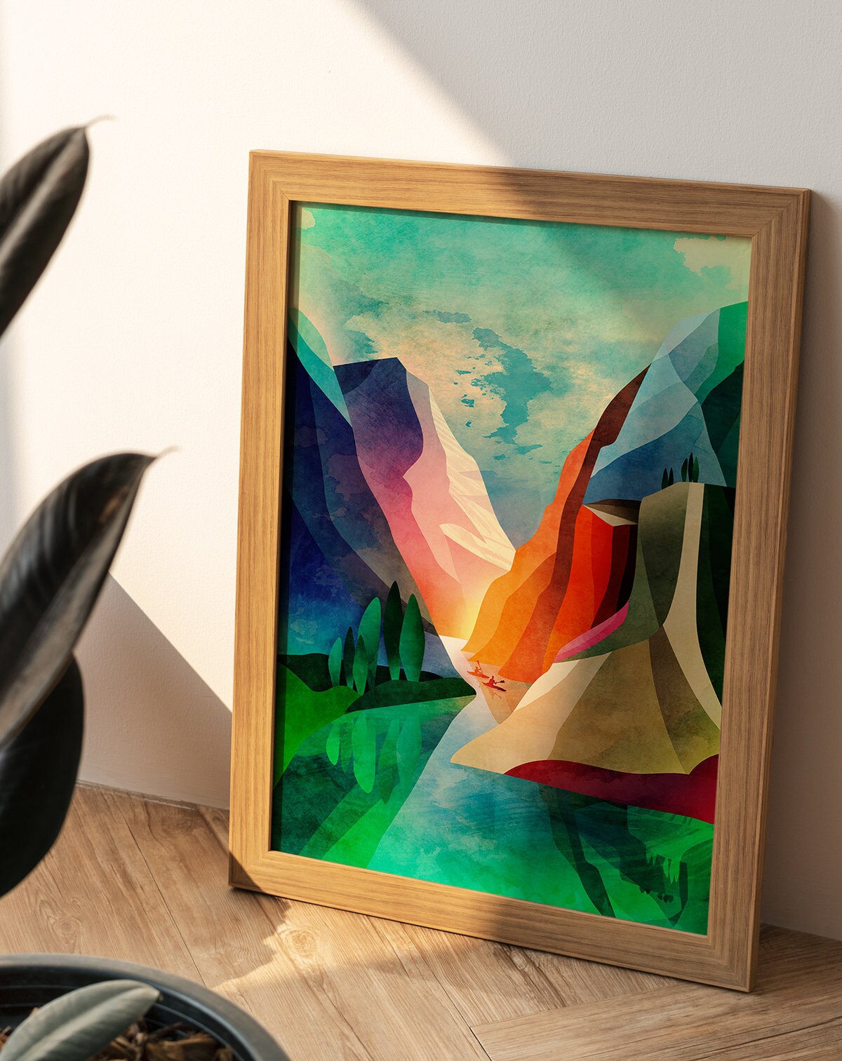 Canyon Kayaking Art Print | Kayak Lake and Mountains Wall Art
