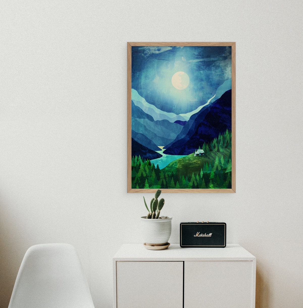 Moonlit Mountain Lake Art Print | Night Landscape Wall Art