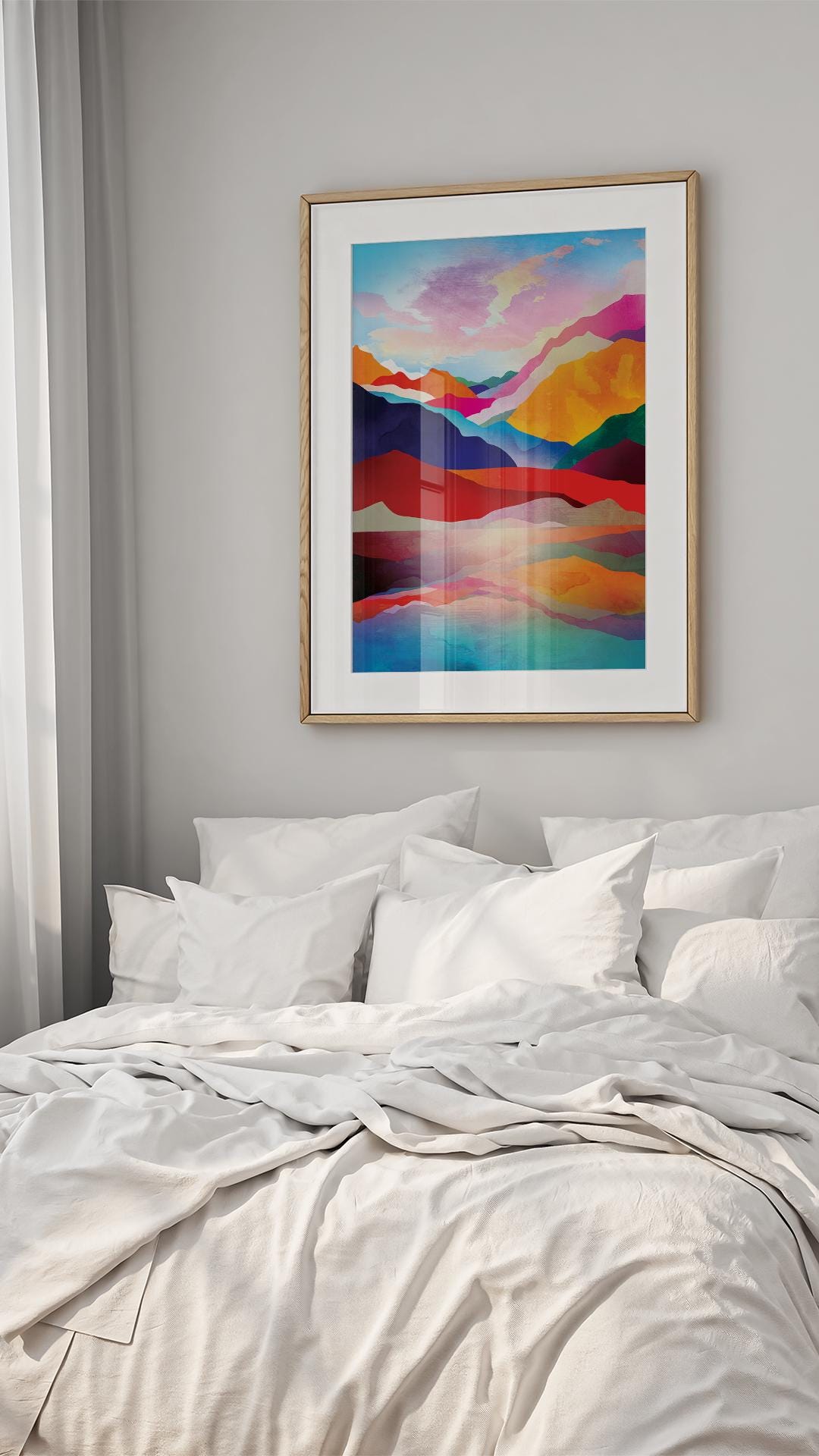 Mountain Lake Sunset Art Print | Colorful Landscape Illustration