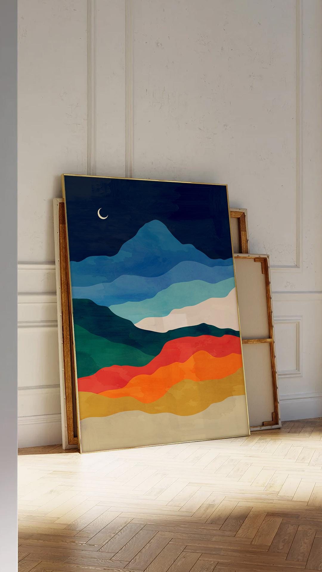 Night Sky Mountain Landscape Art Print | Moon Wall Art