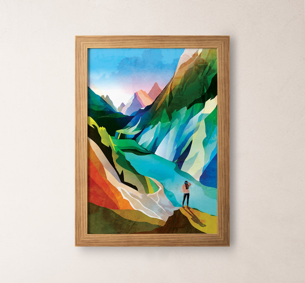 Hiking Girl Art Print | Woman Hiker Mountain Wall Art
