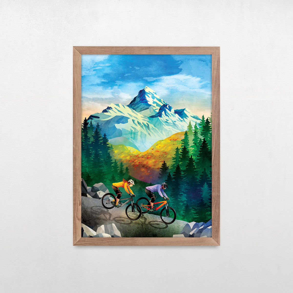 Mountain Biking Couple Art Print | Alpine Descent