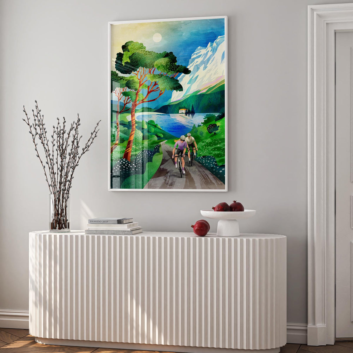 Cycling Couple Art Print | Summer Landscape Illustration