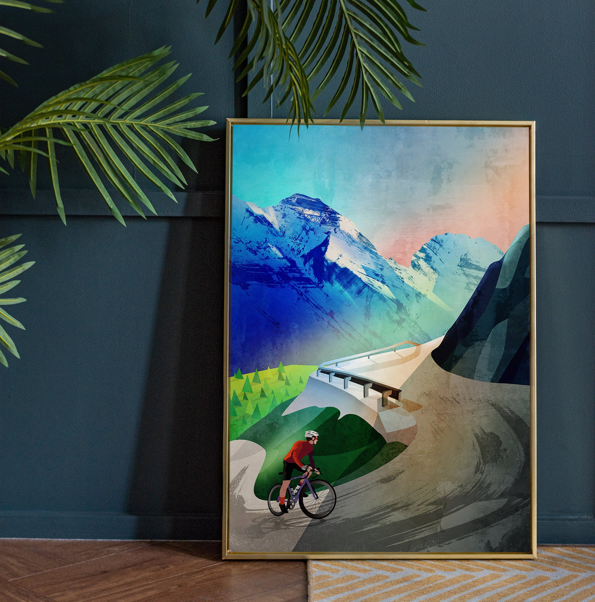 Mountain Cycling Art Print | Snow-Capped Peaks