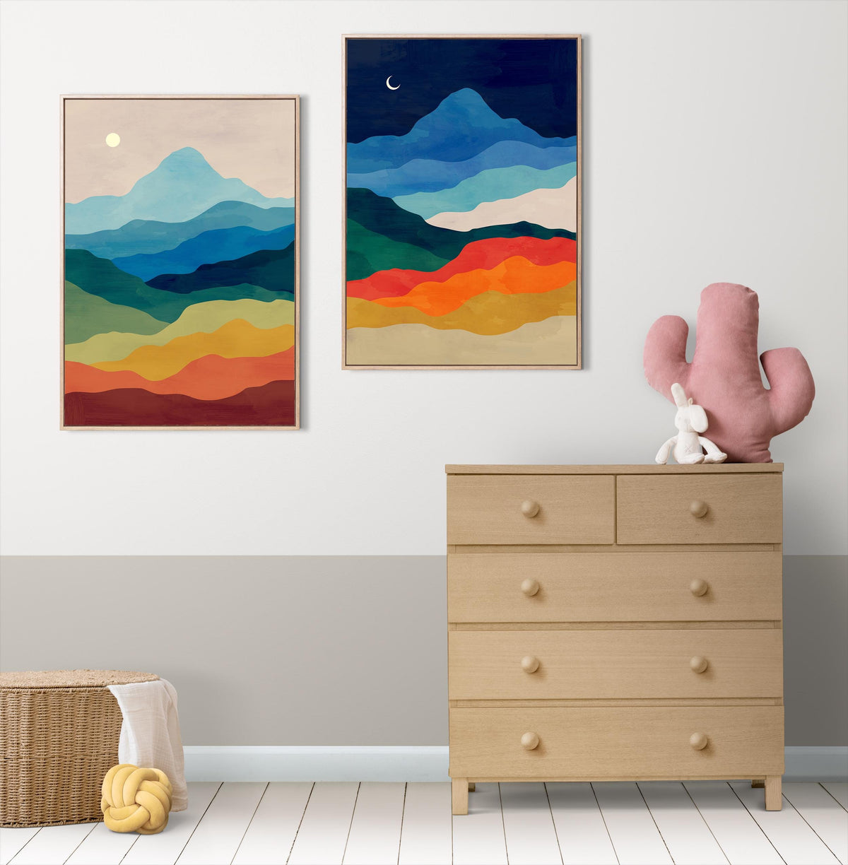 Night Sky Mountain Landscape Art Print | Moon Wall Art