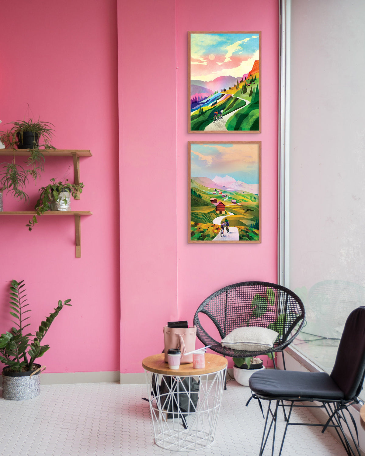 Cycling Art Prints Set of 2 | Colorful Bicycle Wall Art