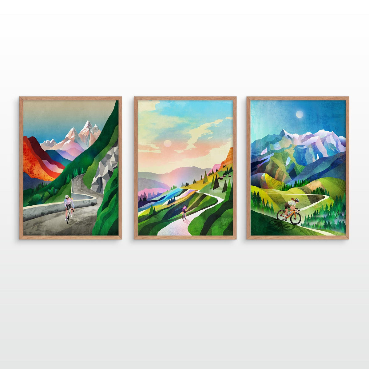Woman Cyclist Art Prints Set of 3 | Cycling Wall Art