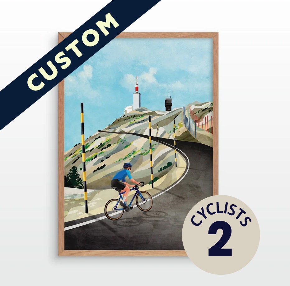 Personalized Mont Ventoux Cycling Art Print | Custom Rider illustration