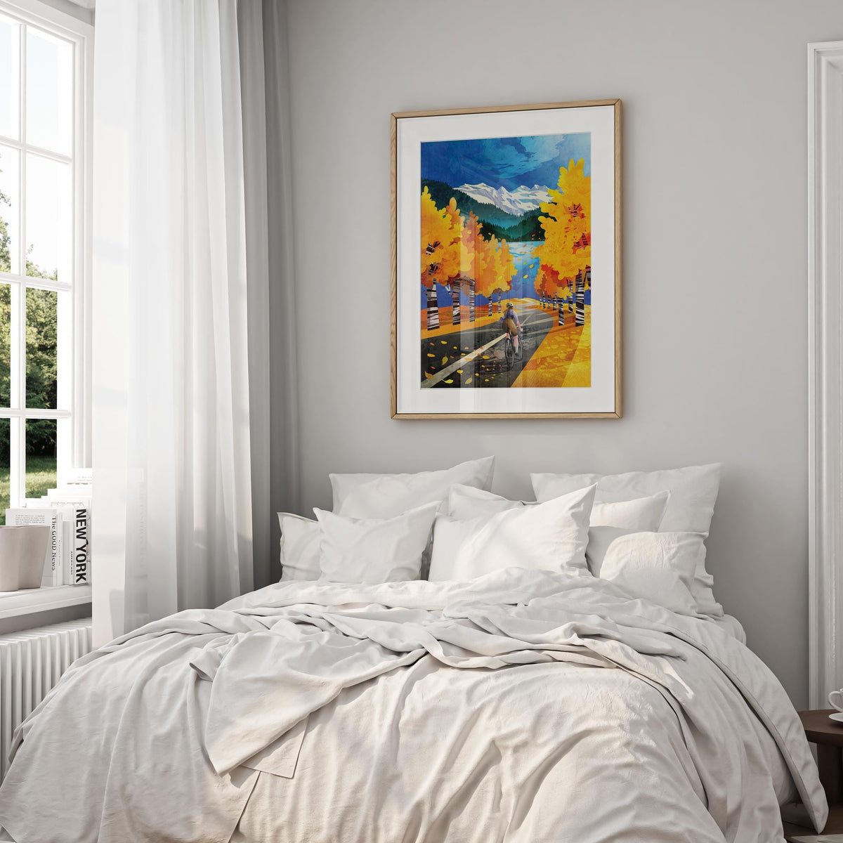 Autumn Cycling Art Print | Woman Cyclist Bicycle Wall Art